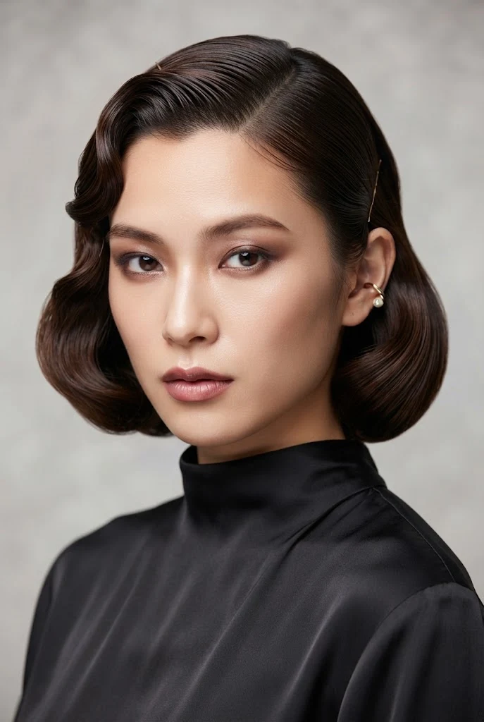 The Side-Parted Retro Wave Bob — Japanese short hair hairstyles style outfit