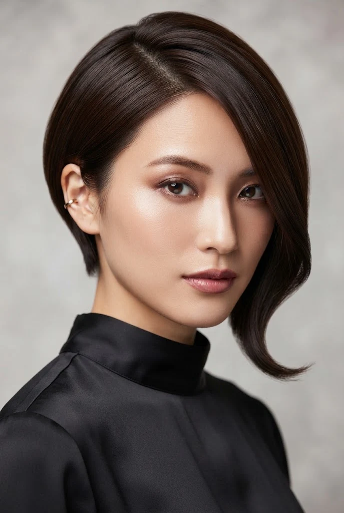 The Asymmetrical Side-Swept Bob — Japanese short hair hairstyles style outfit