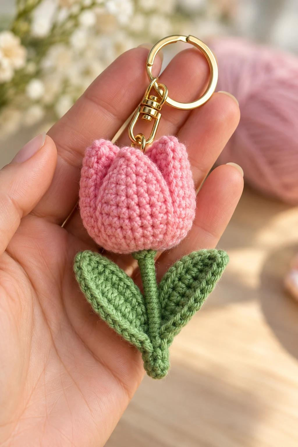 Crochet Mini Tulip Keychain — keychain crochet easy style outfit