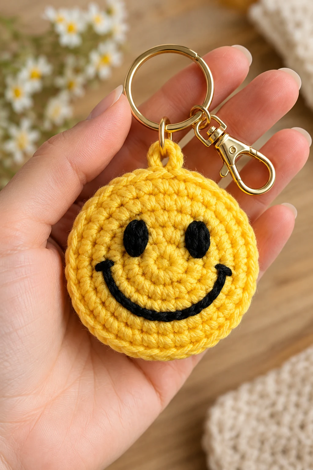 Smiley Face Crochet Keychain — keychain crochet easy style outfit