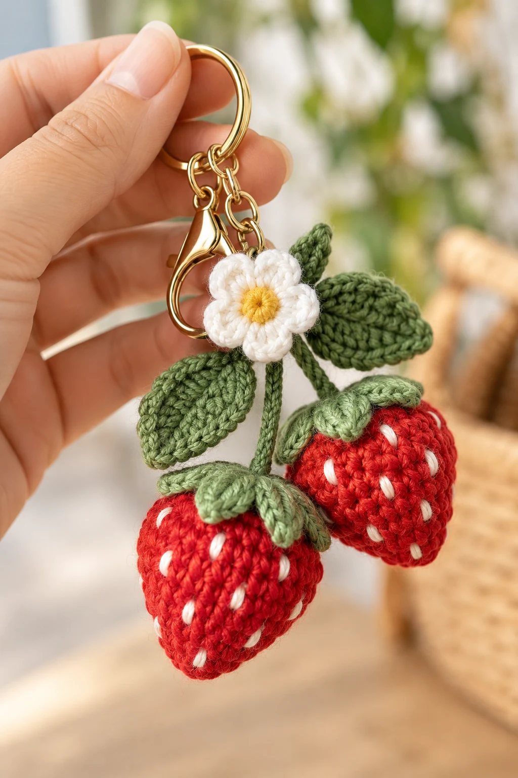 Miniature Crochet Strawberry Charm — keychain for bag style outfit
