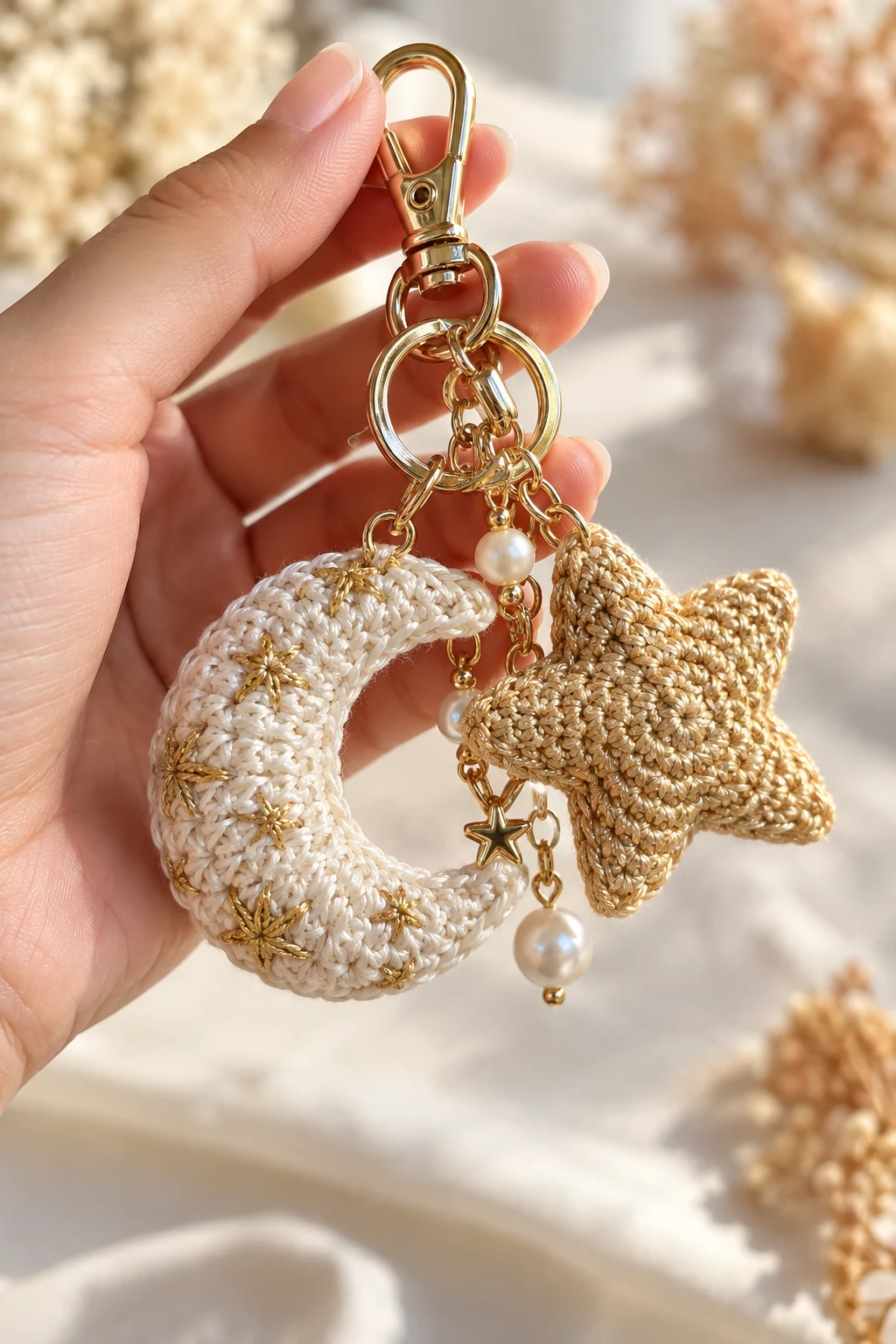 Metallic Star and Moon Keychain — keychain for bag style outfit