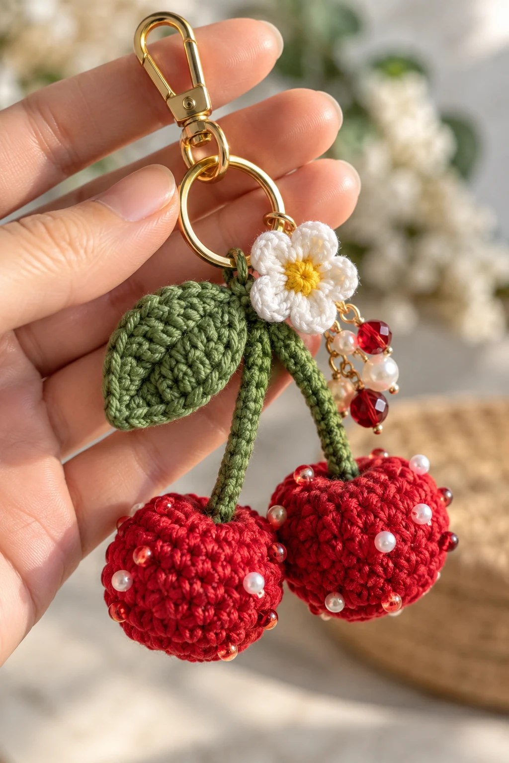 Cute Beaded Cherry Bag Charm — keychain for bag style outfit