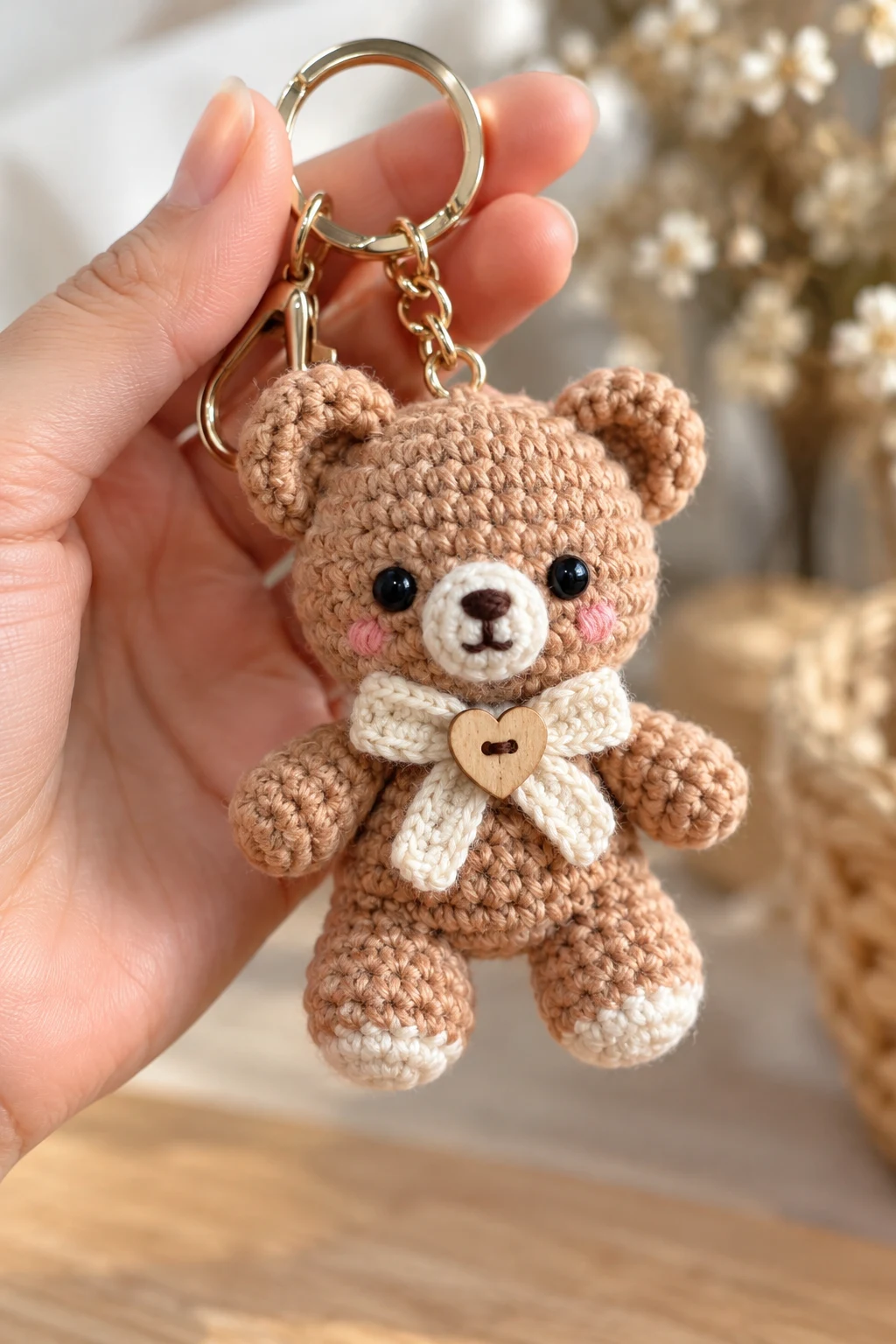 Mini Crochet Teddy Bear Keychain — keychain for bag style outfit
