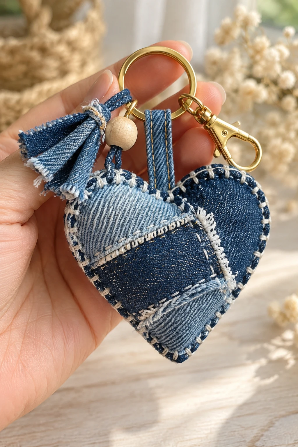 Denim Heart Keychain for Bag — keychain for bag style outfit