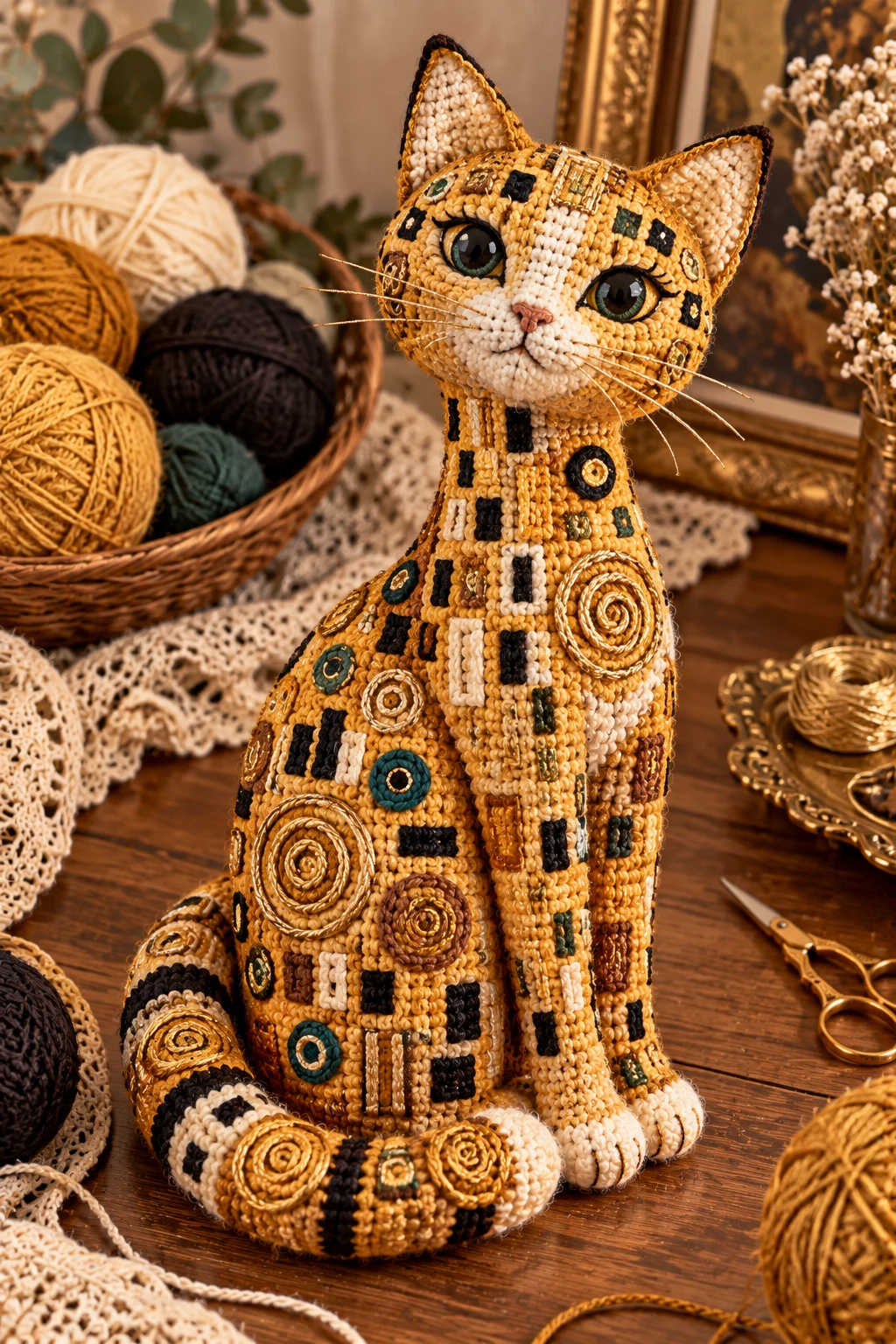 Golden Klimt Crochet Cat — klimt crochet cat style outfit
