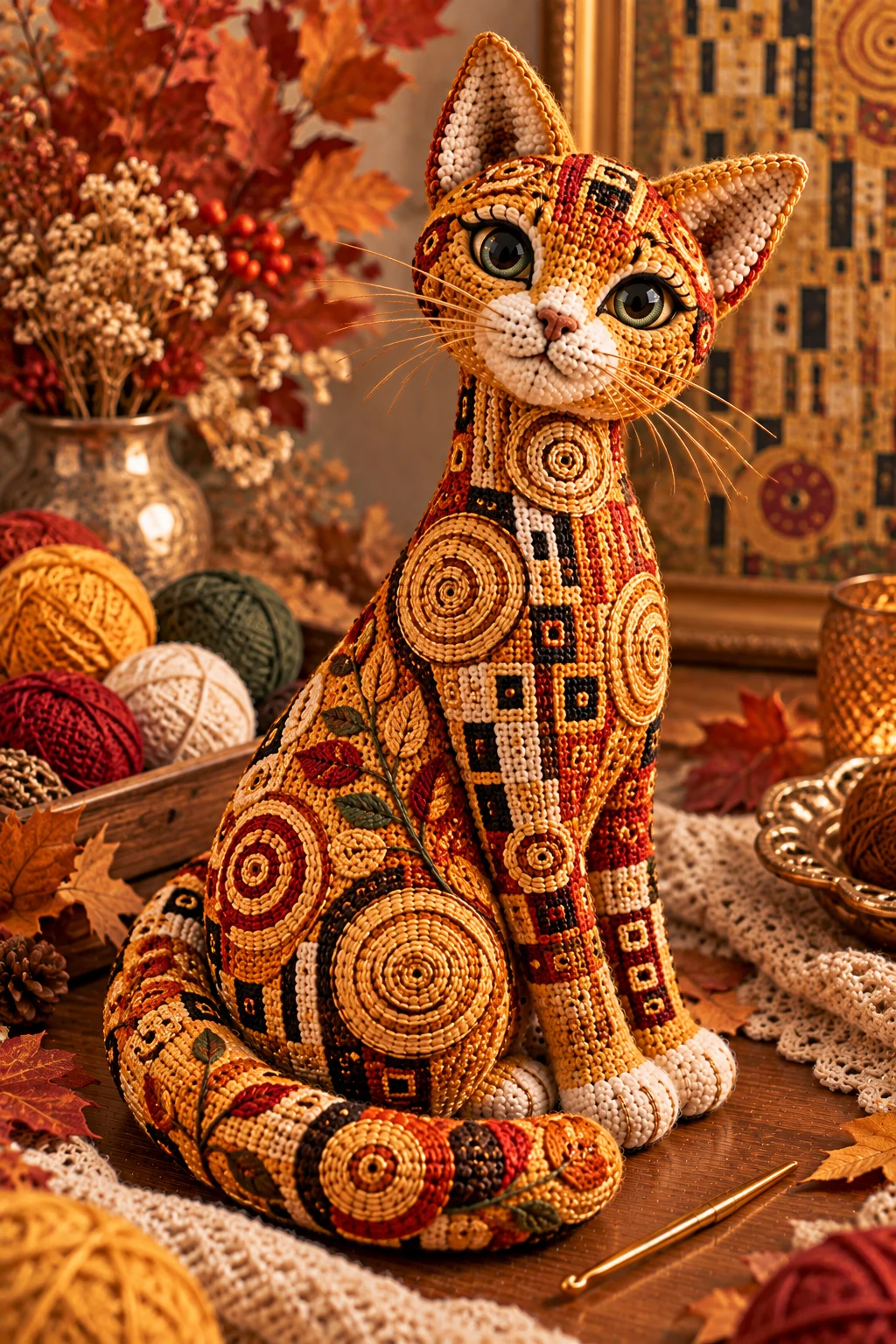 Klimt Crochet Cat in an Autumn Palette — klimt crochet cat style outfit
