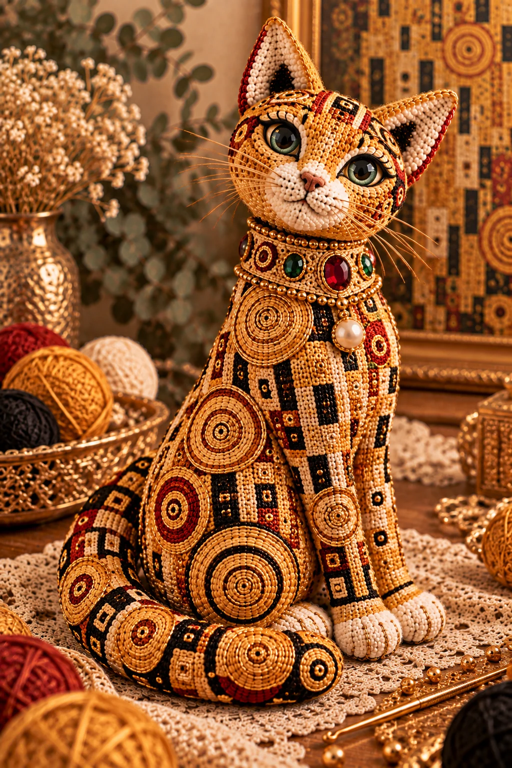 Klimt Crochet Cat With a Decorative Collar — klimt crochet cat style outfit