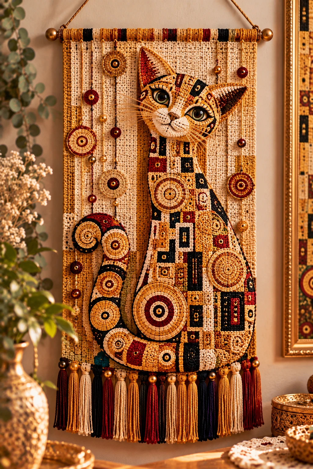 Klimt Crochet Cat Wall Hanging — klimt crochet cat style outfit