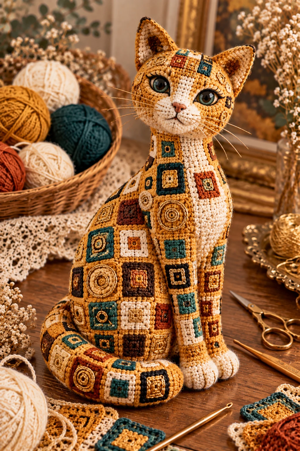 Klimt Crochet Cat With Mosaic Squares — klimt crochet cat style outfit