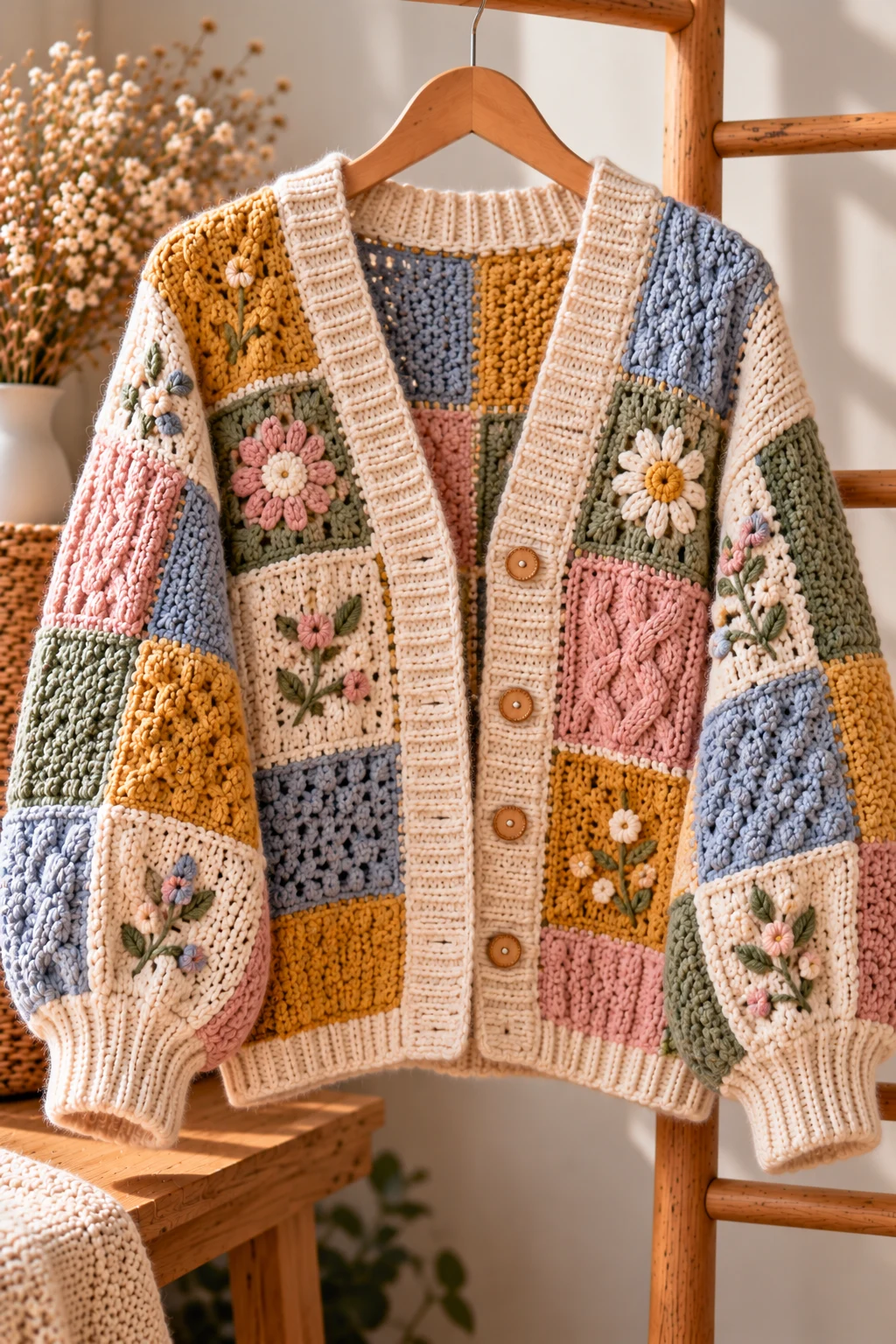 Patchwork Knit Jacket With Handmade Character — knitted clothes aesthetic