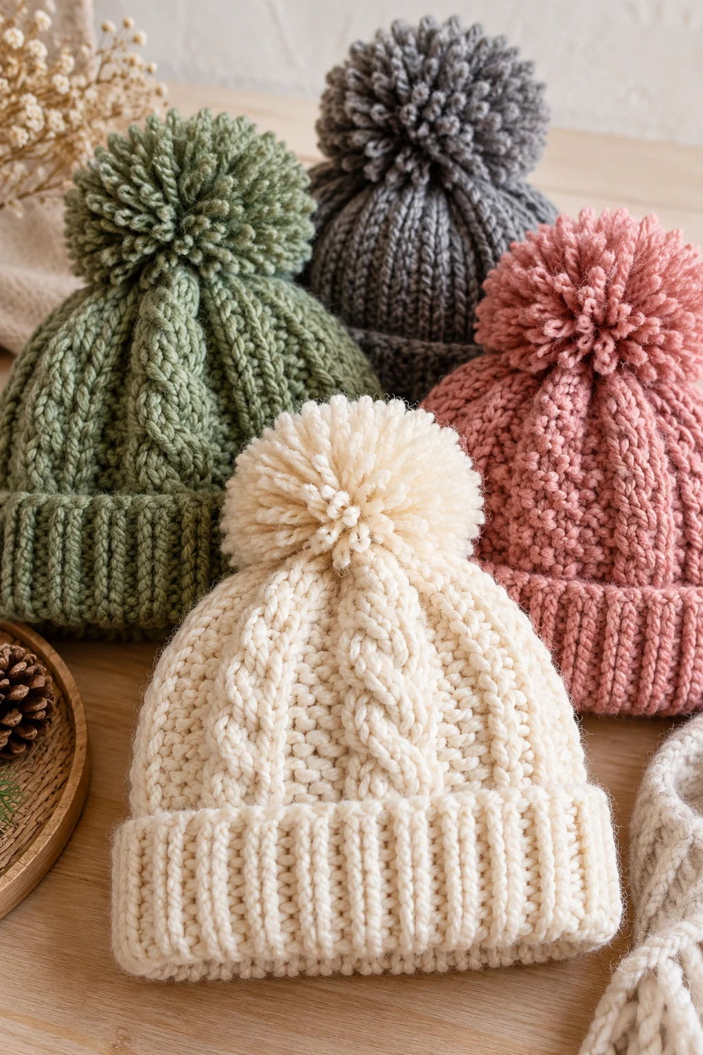 Cozy Knitted Beanies With Pom-Poms — knitting inspiration