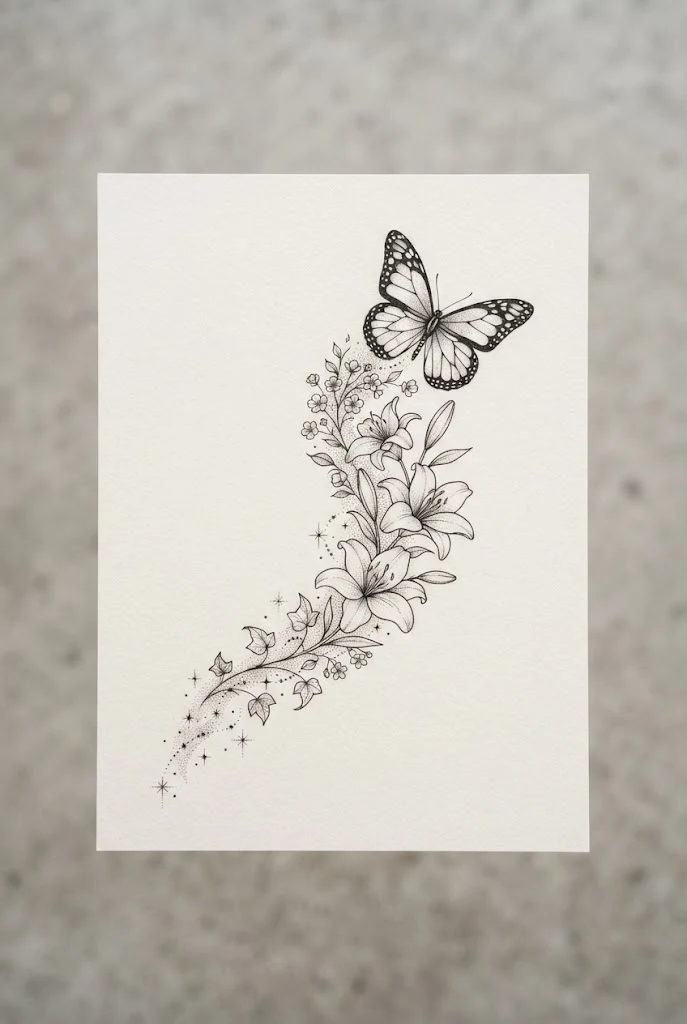 Wrist-to-Hand Crawling Trail — lily and butterfly tattoo style outfit