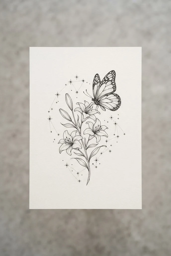 Constellation Starry Trail — lily and butterfly tattoo style outfit