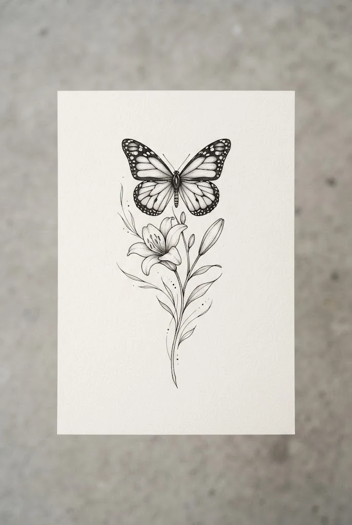 Single-Needle Realism Masterpiece — lily and butterfly tattoo style outfit