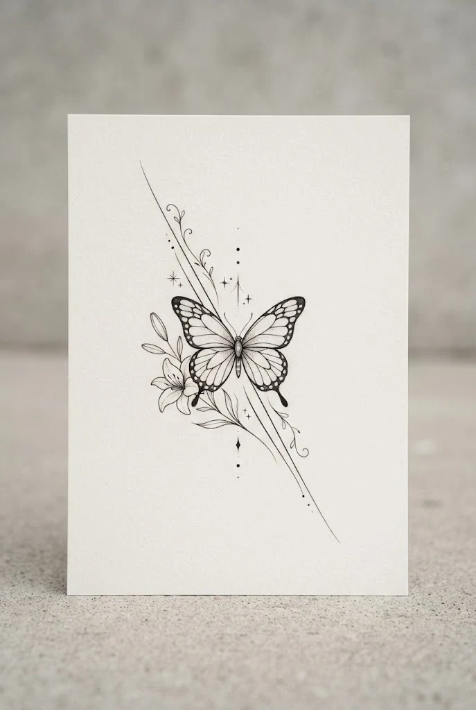 Abstract Minimalist Slash — lily and butterfly tattoo style outfit