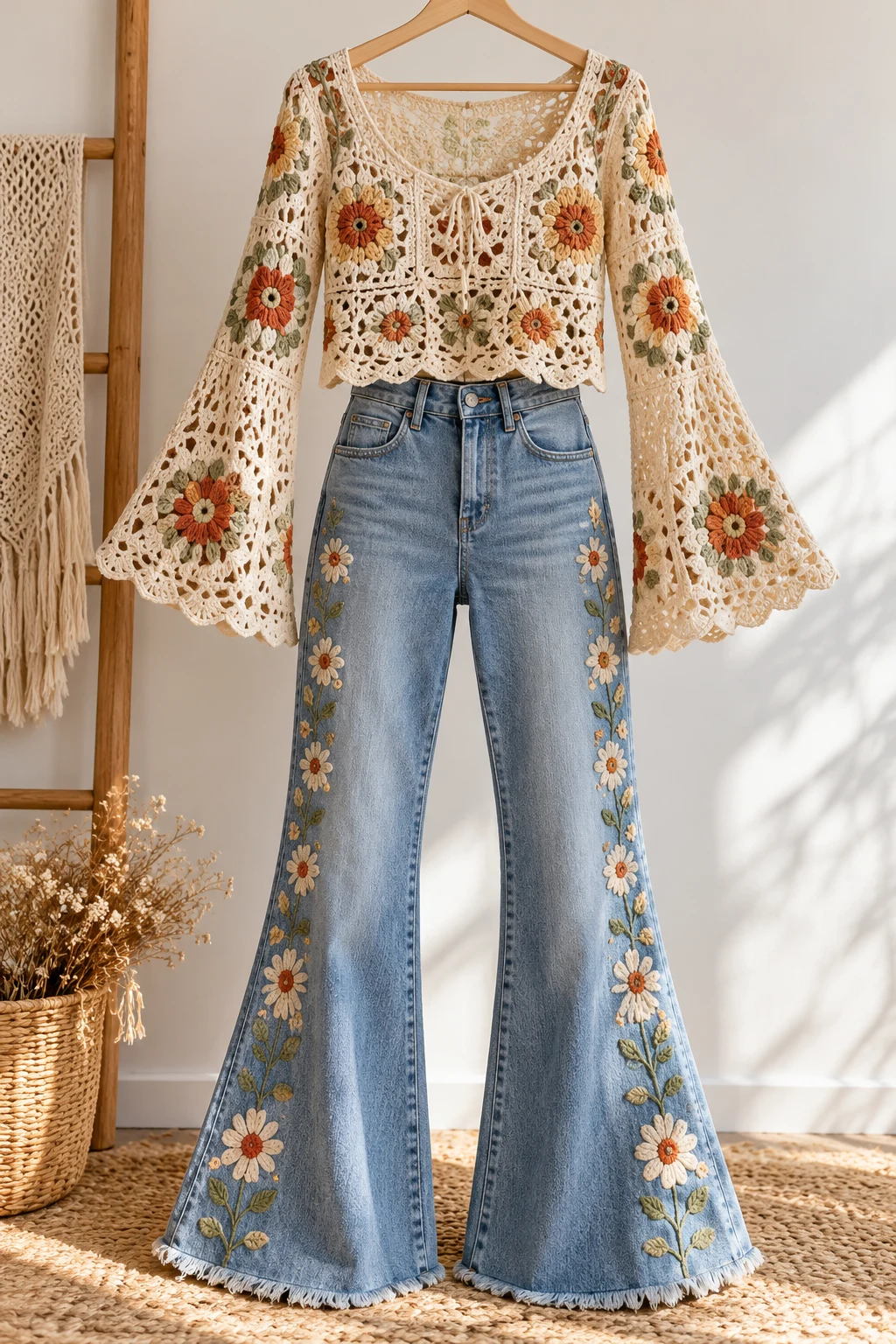 The Boho Crochet Long Sleeve and Flared Jeans — long sleeves outfit aesthetic