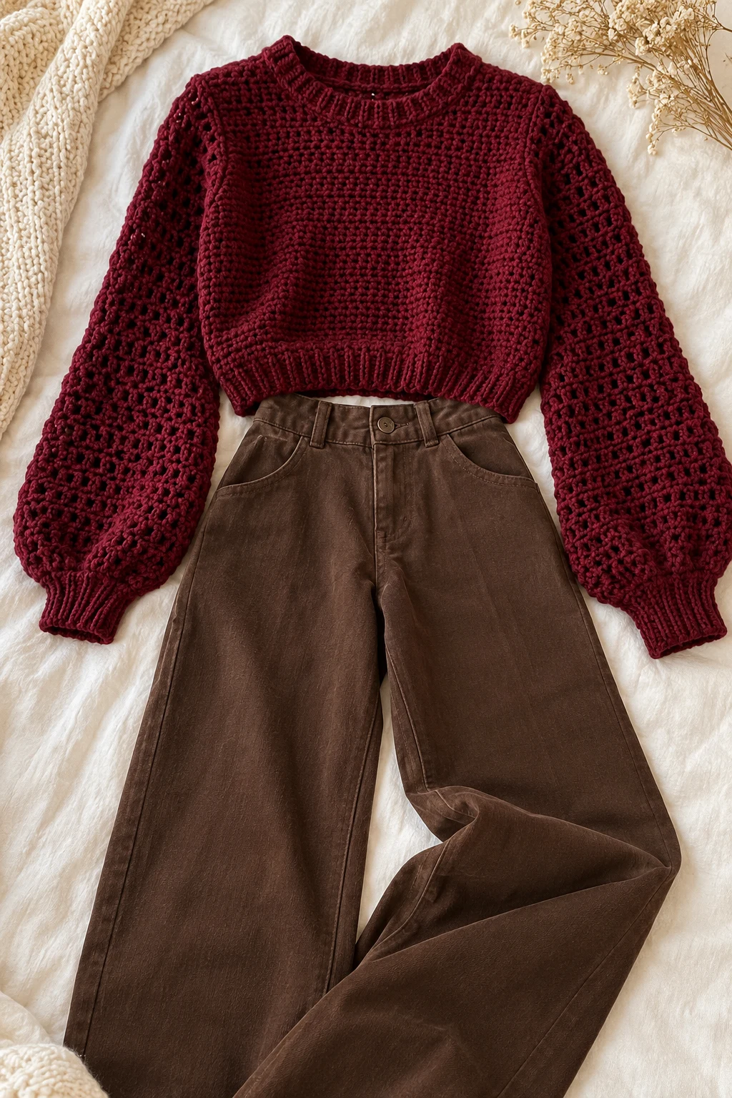 The Burgundy Long Sleeve and Chocolate Brown Trousers — long sleeves outfit aesthetic