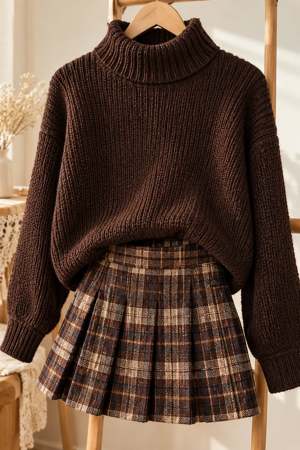 The Dark Academia Turtleneck and Plaid Mini Skirt — long sleeves outfit aesthetic