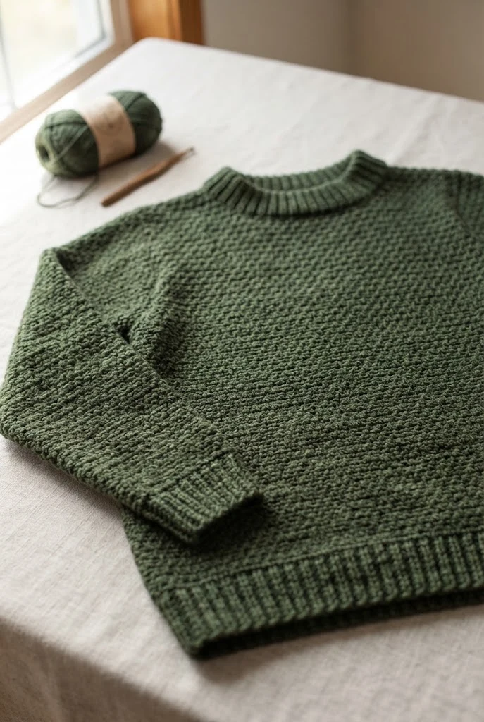 Structured Moss Stitch Pullover — loose crochet sweater pattern style outfit