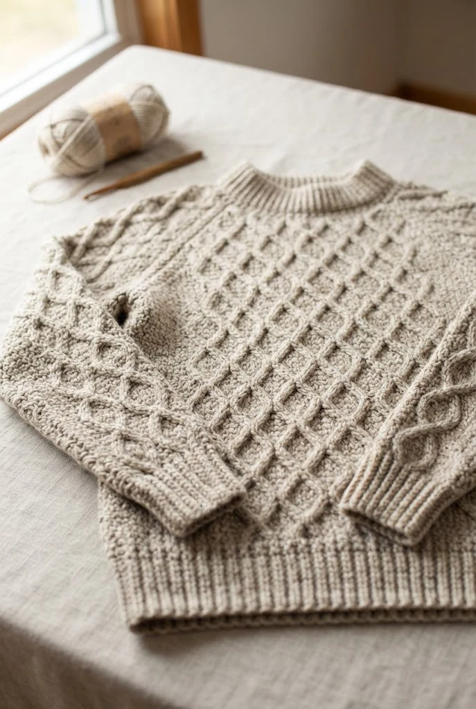 Diamond Cable-Look Pullover — loose crochet sweater pattern style outfit