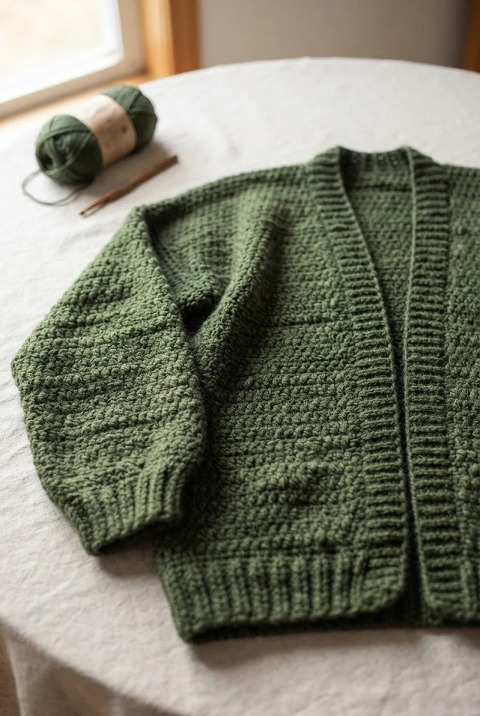 Modern Drop-Sleeve Cardigan — loose crochet sweater pattern style outfit