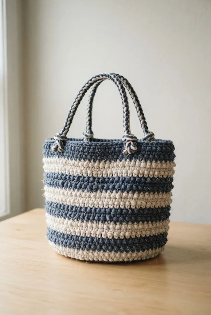 Nautical Striped Seaside Carryall — macrame crochet bag style outfit