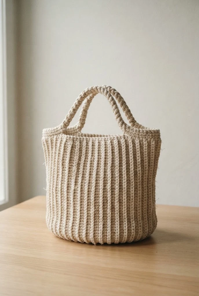 Minimalist Ribbed Handle Bag — macrame crochet bag style outfit