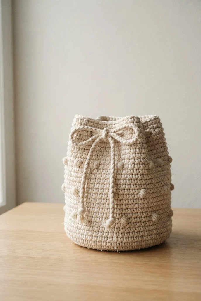 Drawstring Bucket Bag — macrame crochet bag style outfit