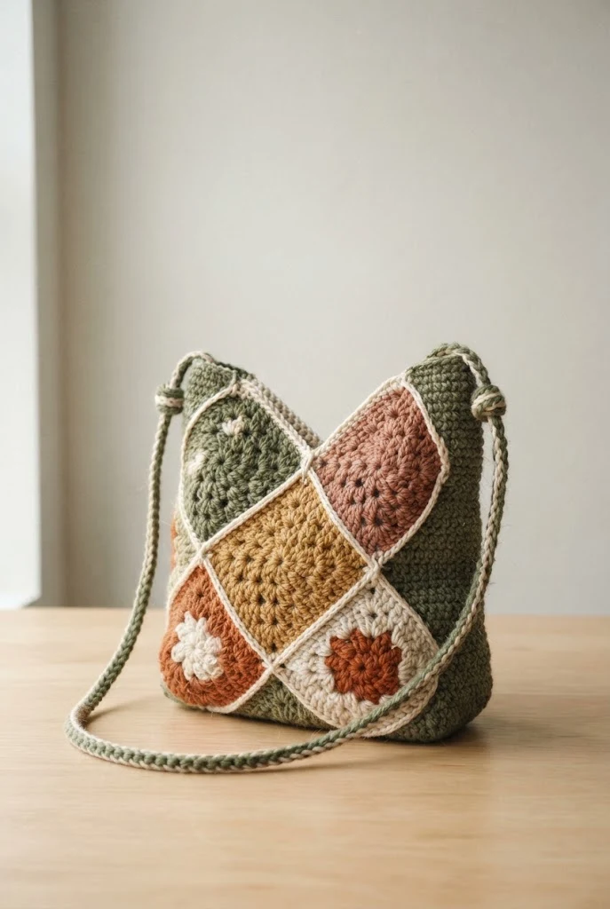 Granny Square Hybrid Crossbody — macrame crochet bag style outfit