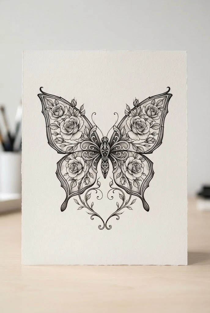 Double-Winged Mirror Pair Chest Piece — male butterfly tattoo style outfit, worn by a stylish man
