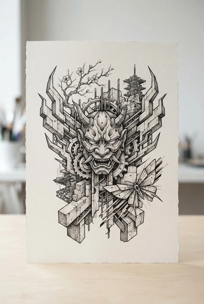Full Back Japanese Neo-Brutalist Piece — male butterfly tattoo style outfit, worn by a stylish man