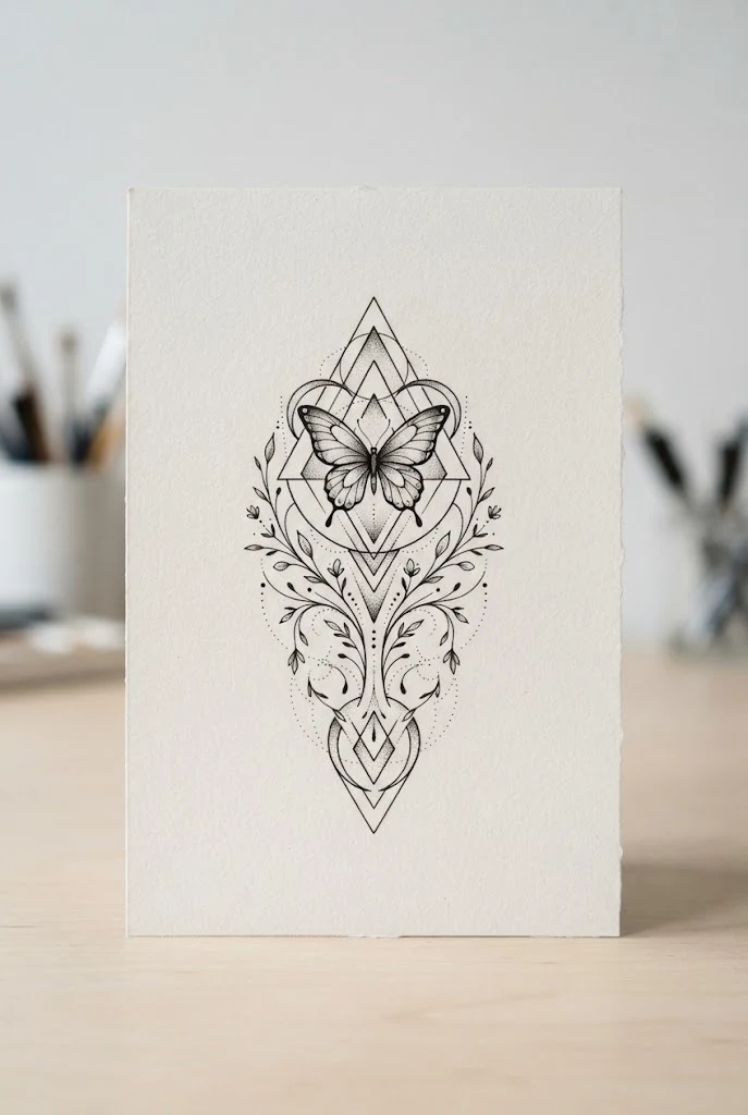 Minimalist Line Art Sternum Piece — male butterfly tattoo style outfit, worn by a stylish man