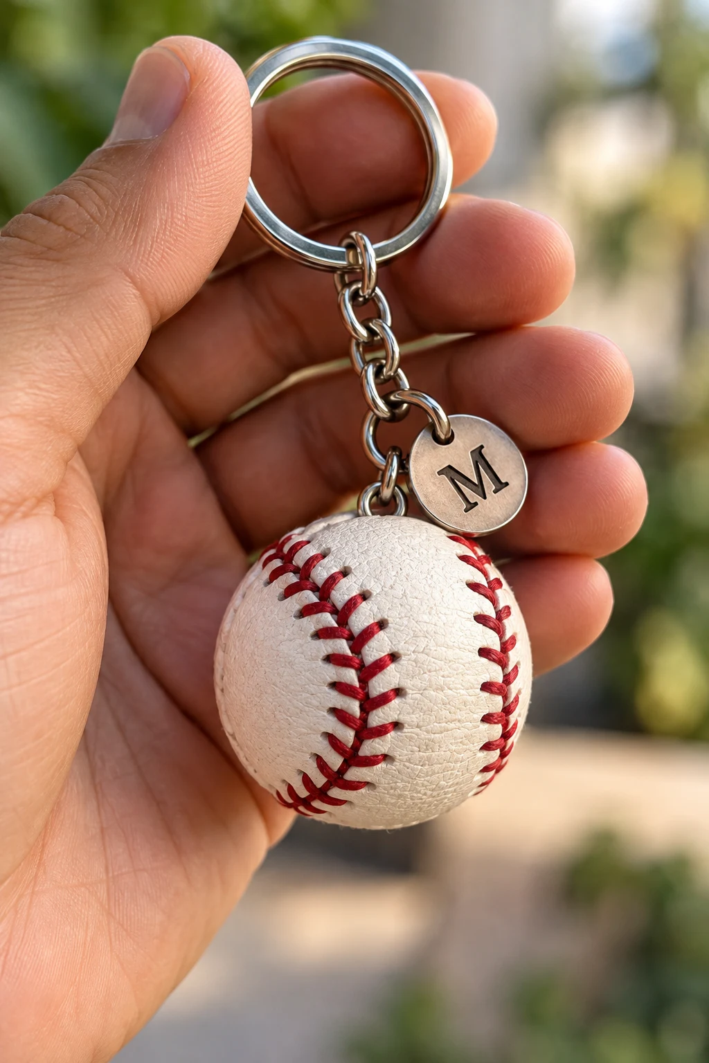 Personalized Baseball Keychain — mens keychains style outfit, worn by a stylish man