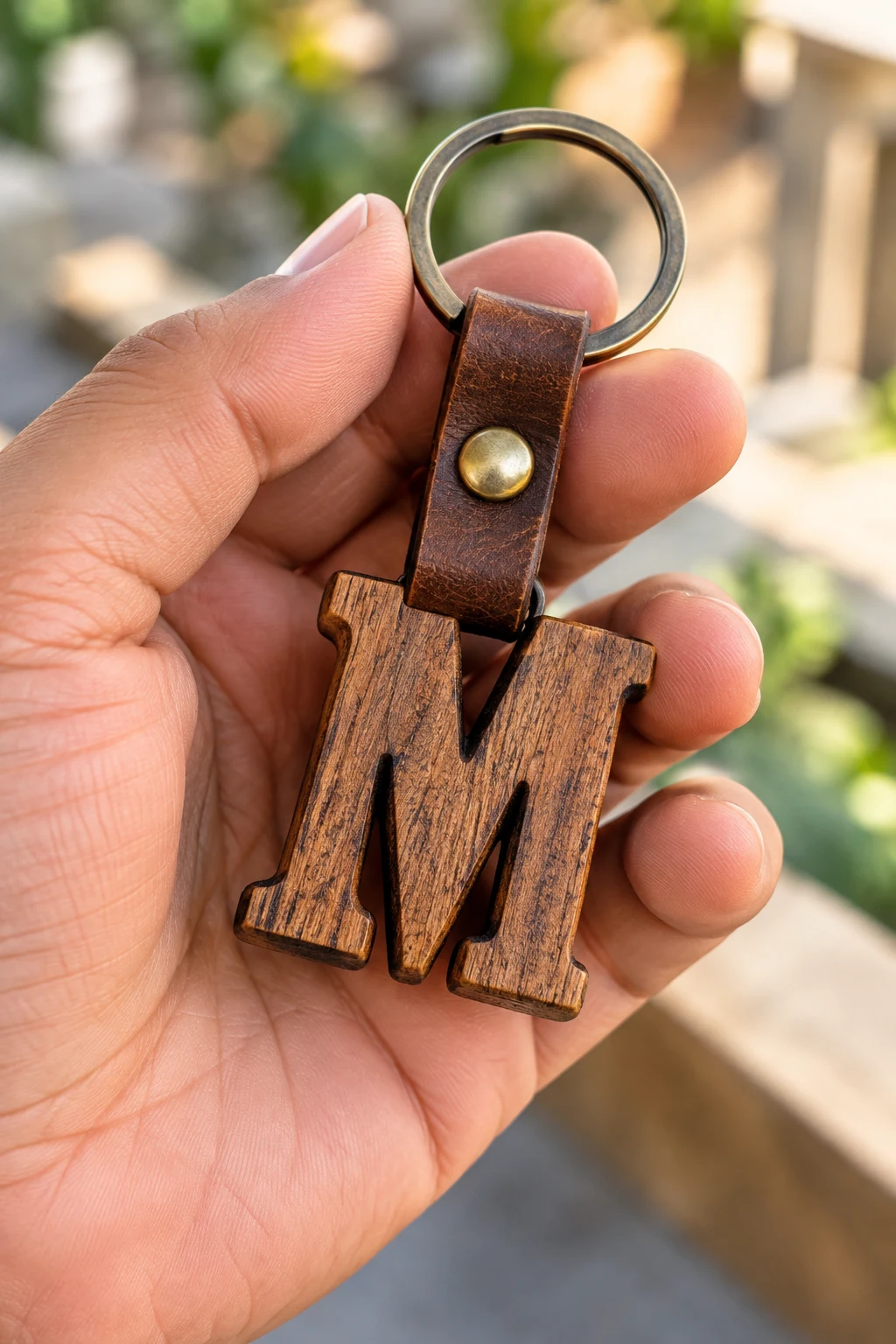 DIY Wooden Initial Keychain — mens keychains style outfit, worn by a stylish man