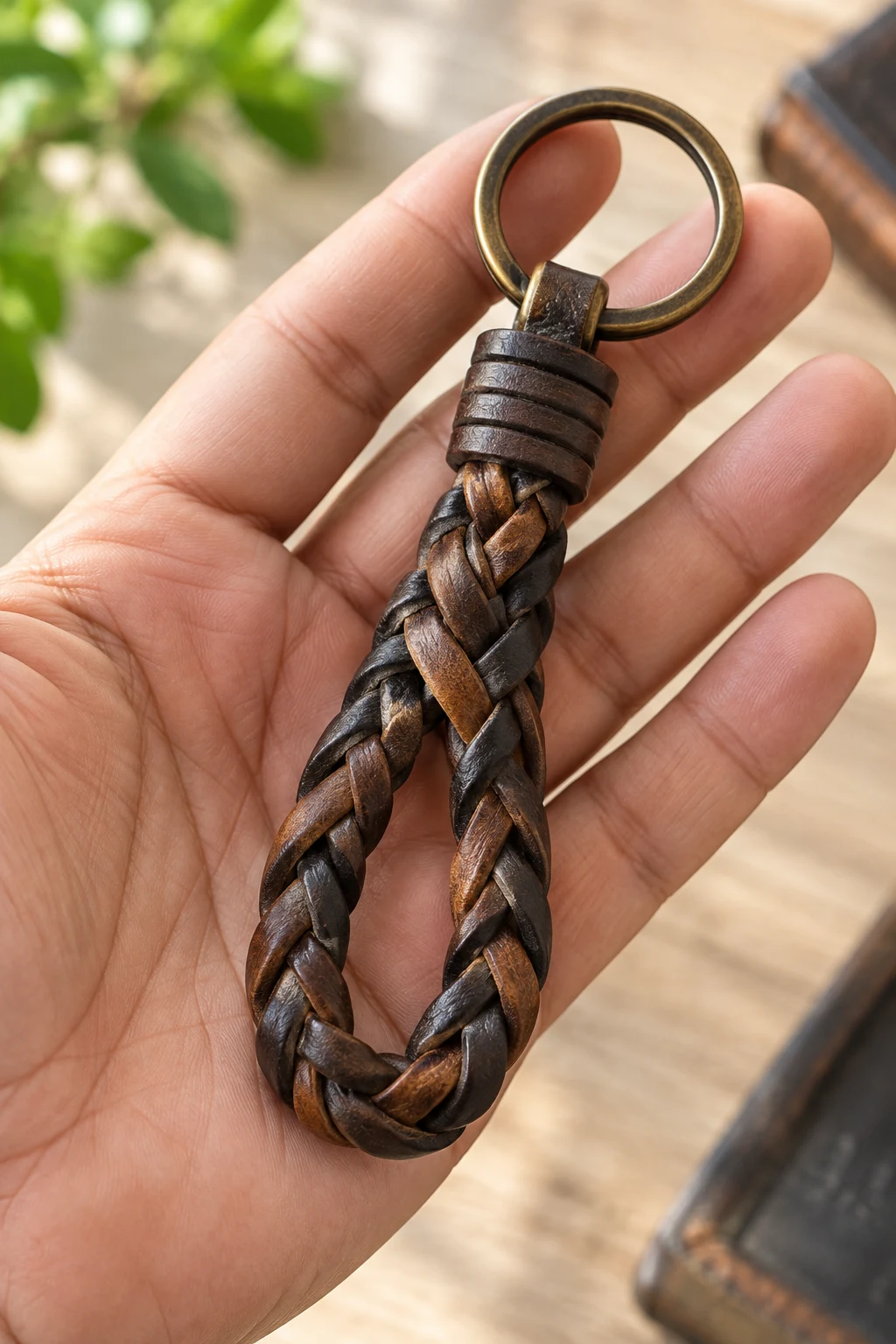 Braided Leather Rope Keychain — mens keychains style outfit, worn by a stylish man