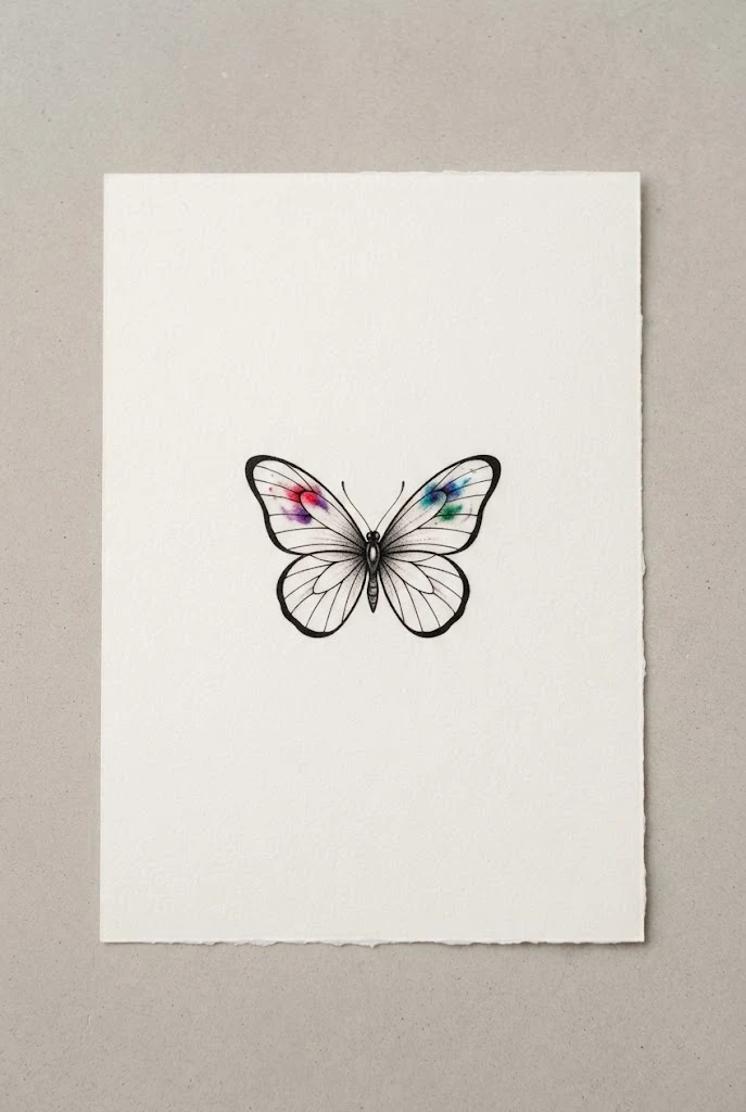 Micro-Coloured Minimalist Butterfly Tattoo Design — minimalistic butterfly tattoo style outfit