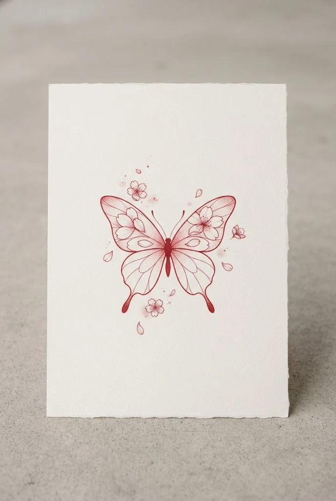 Cherry Blossom Minimalist Butterfly Tattoo Red — minimalistic butterfly tattoo style outfit