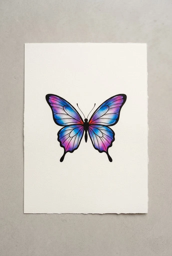 Vibrant Minimalist Butterfly Tattoo Colored — minimalistic butterfly tattoo style outfit