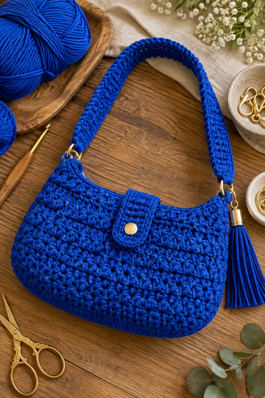 Cobalt Blue Shoulder Bag — mode crochet style outfit