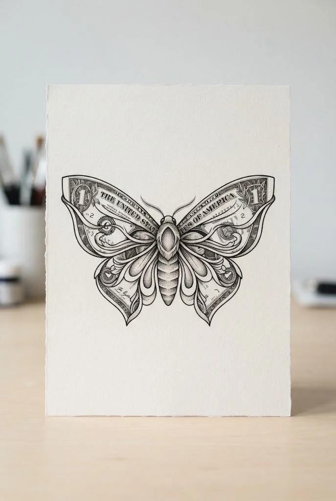 Festival Lucky Dollar Moth — money butterfly tattoo style outfit