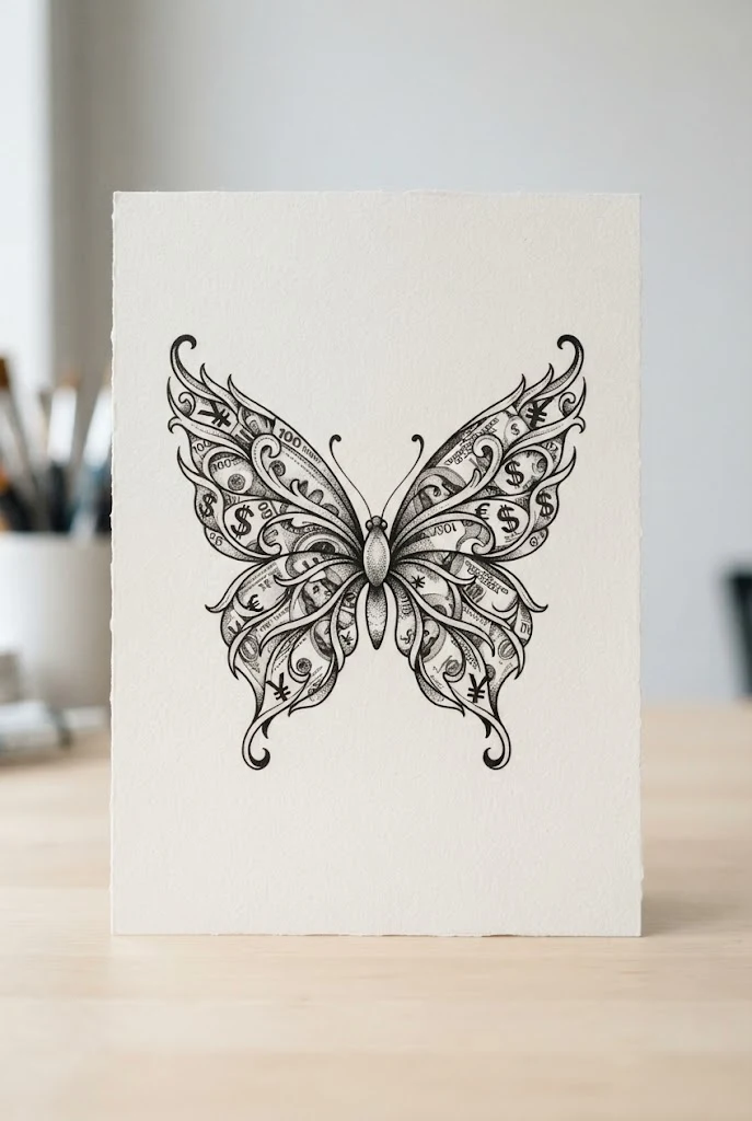 Double-Winged Fortune Pair — money butterfly tattoo style outfit