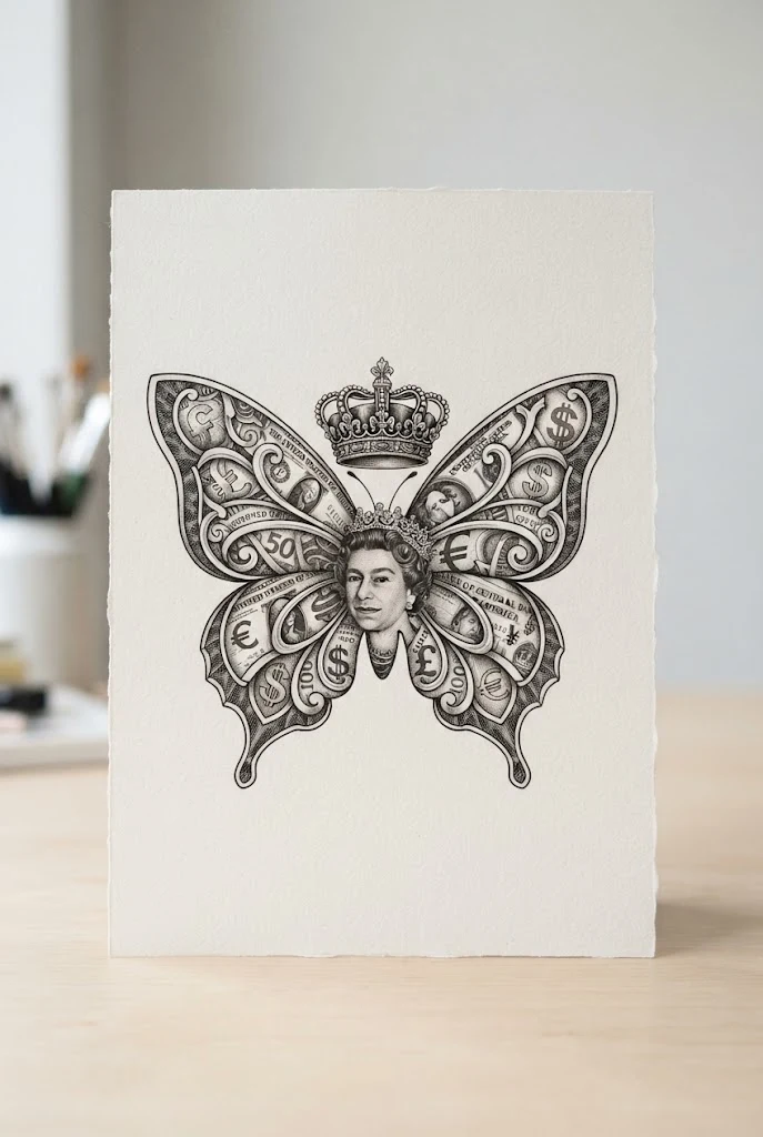 Royal Treasury Fusion — money butterfly tattoo style outfit