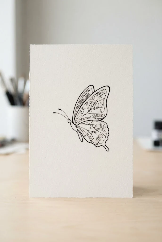 Minimalist Cash Contour — money butterfly tattoo style outfit