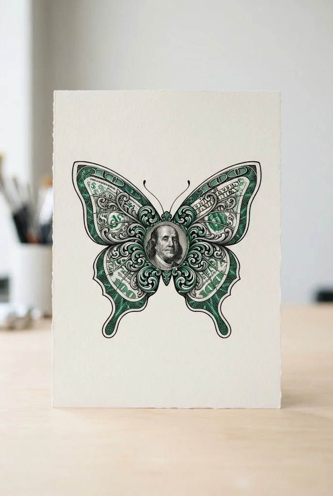 Emerald Banknote Filigree — money butterfly tattoo style outfit
