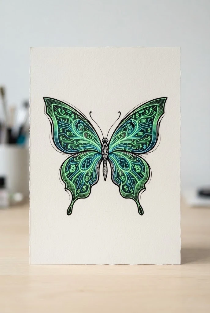 Neon Cyber Currency — money butterfly tattoo style outfit