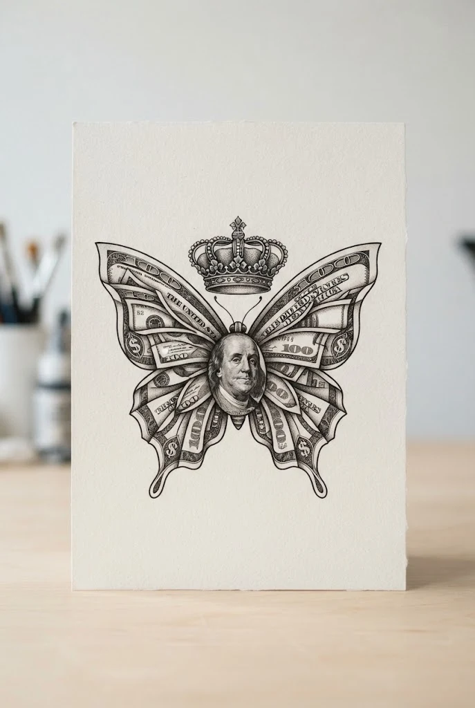 Sovereign Crown and Cash — money butterfly tattoo style outfit