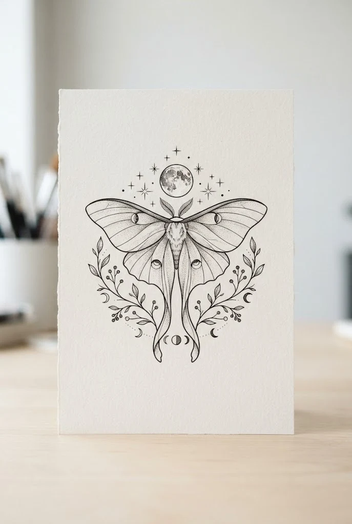 Botanical Vines and Lunar Phases — moon butterfly tattoo style outfit