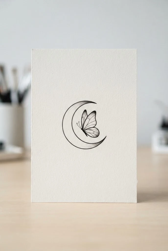 Minimalist Inner Bicep Outline — moon butterfly tattoo style outfit