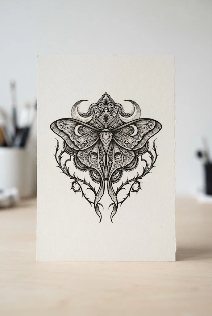 Gothic Darkwork and Lace — moon butterfly tattoo style outfit